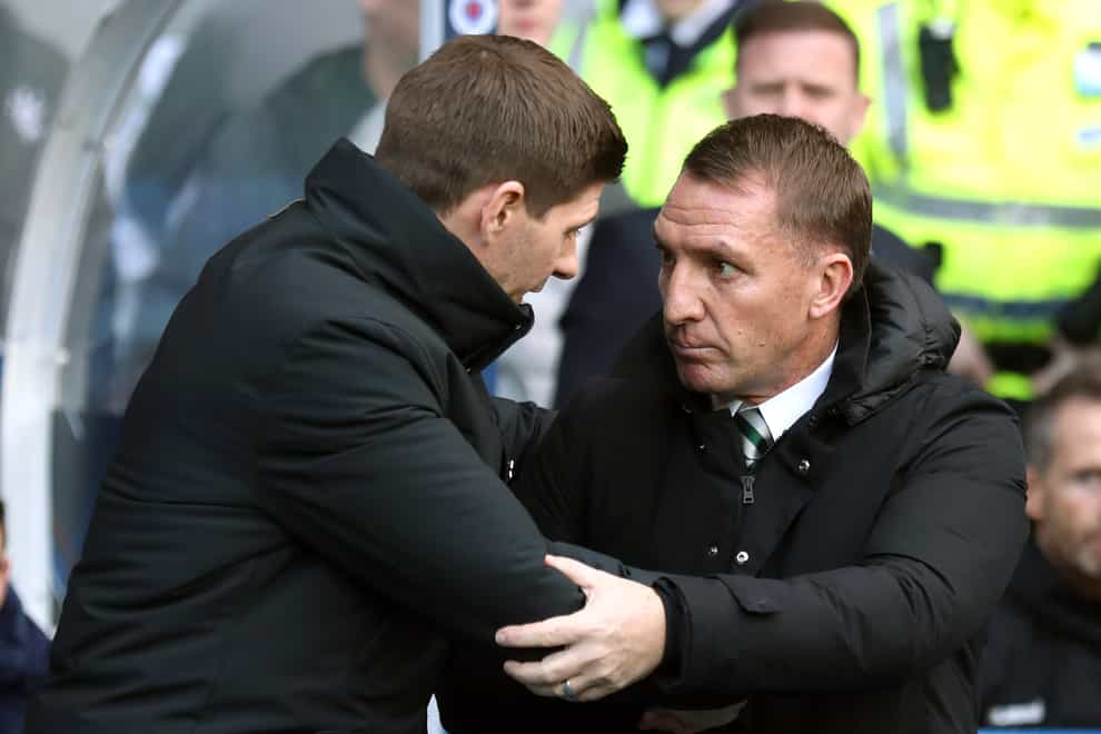Rangers manager Steven Gerrard (left) was shocked to see Brendan Rodgers' Leicester crash out against Slavia Prague