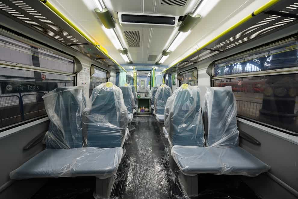 The interior of the Covid test site train
