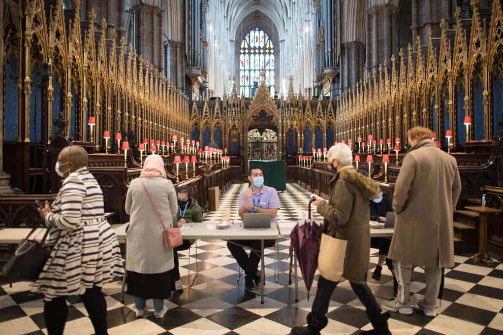 Patients arrive for their vaccine at Westminster Abbey