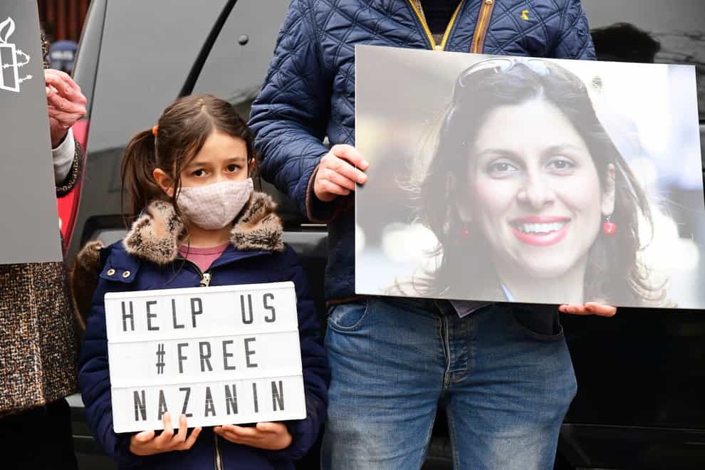 Nazanin Zaghari-Ratcliffe’s daughter Gabriella at a protest outside the Iranian Embassy in London