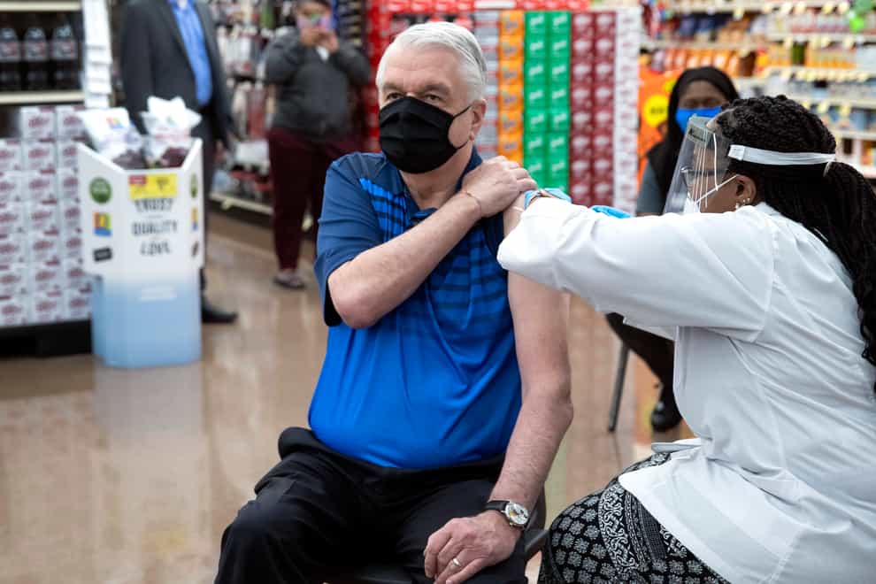 Nevada governor Steve Sisolak gets the Johnson & Johnson Covid-19 vaccine in Las Vegas