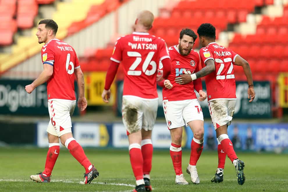 Conor Washington (second right) celebrates after equalising for Charlton