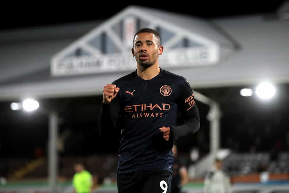 Gabriel Jesus celebrates his goal against Fulham