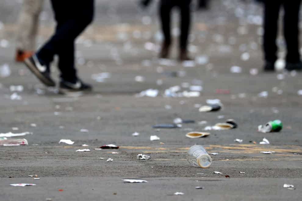 Litter on the ground during day four of the Cheltenham Festival