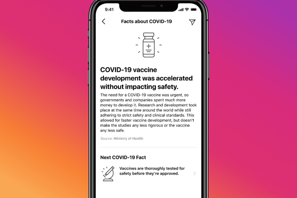 The Facebook Covid-19 Information Centre on Instagram