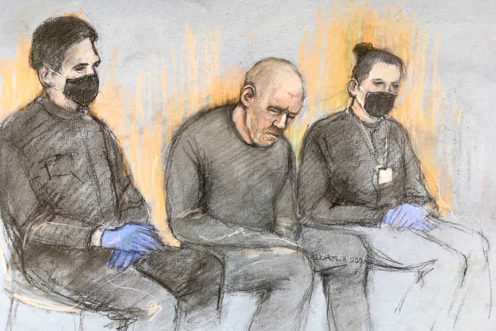 Court artist sketch by Elizabeth Cook of serving police constable Wayne Couzens at a previous hearing (Elizabeth Cook/PA)