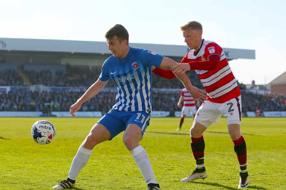 Rhys Oates (left) in action for Hartlepool