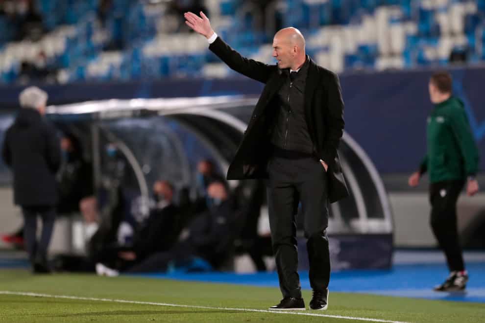 Real Madrid’s head coach Zinedine Zidane during the Champions League tie against Atalanta