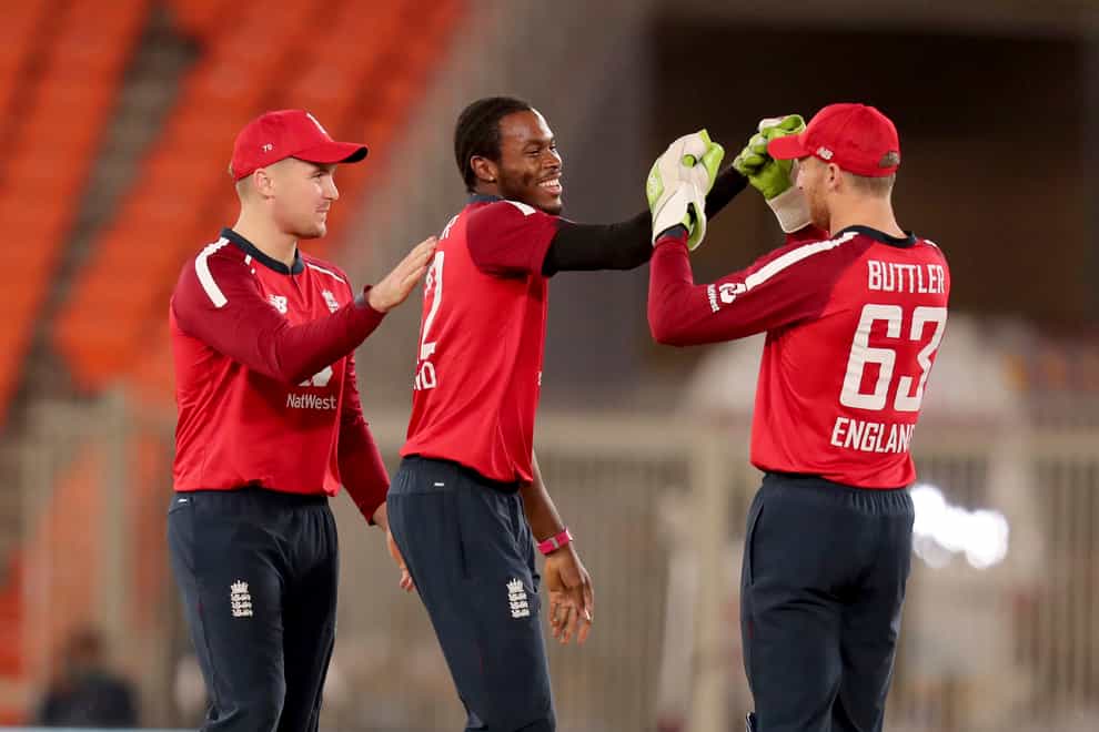 Jofra Archer, center, claimed four wickets for England