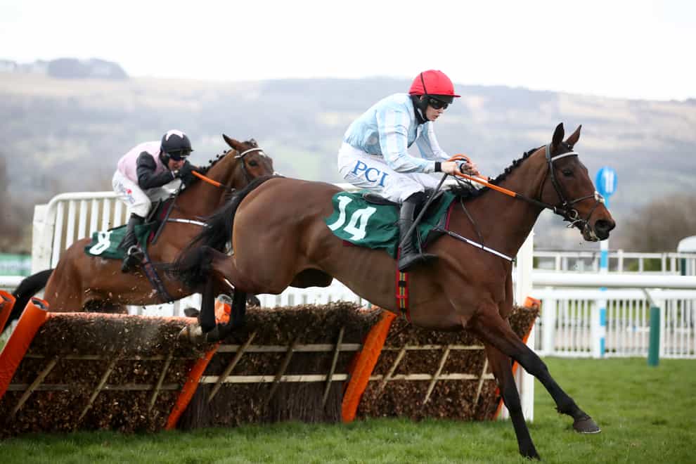 Telmesomethinggirl and Rachael Blackmore in full flight as they land the Parnell Properties Mares' Novices' Hurdle at Cheltenham