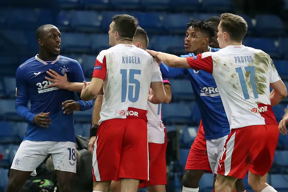 Ugly scenes marred the end of Rangers' game with Slavia Prague