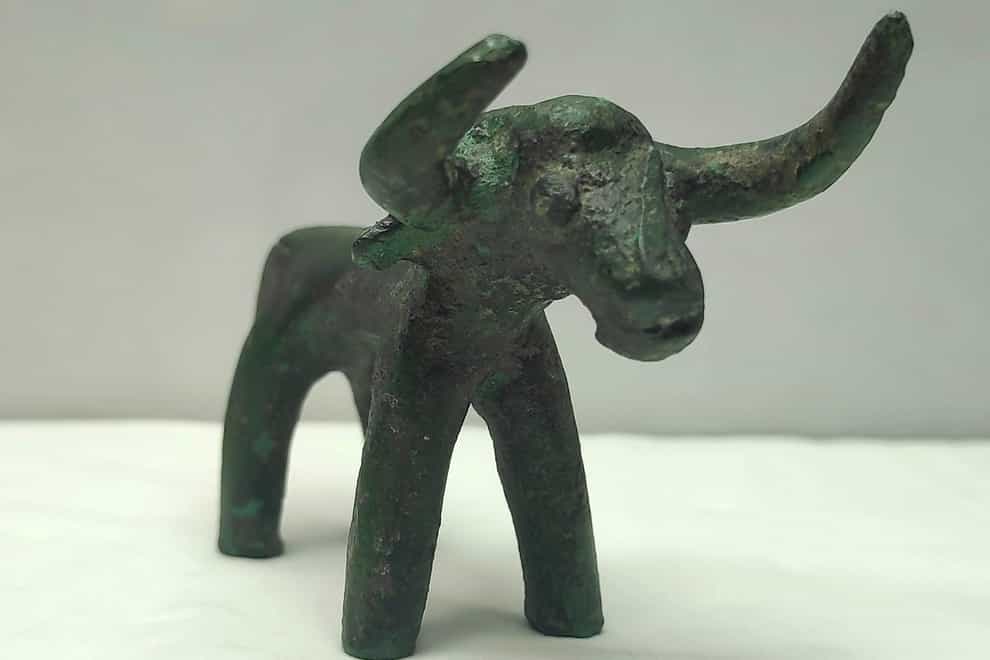 An ancient bronze bull figurine found in southern Greece