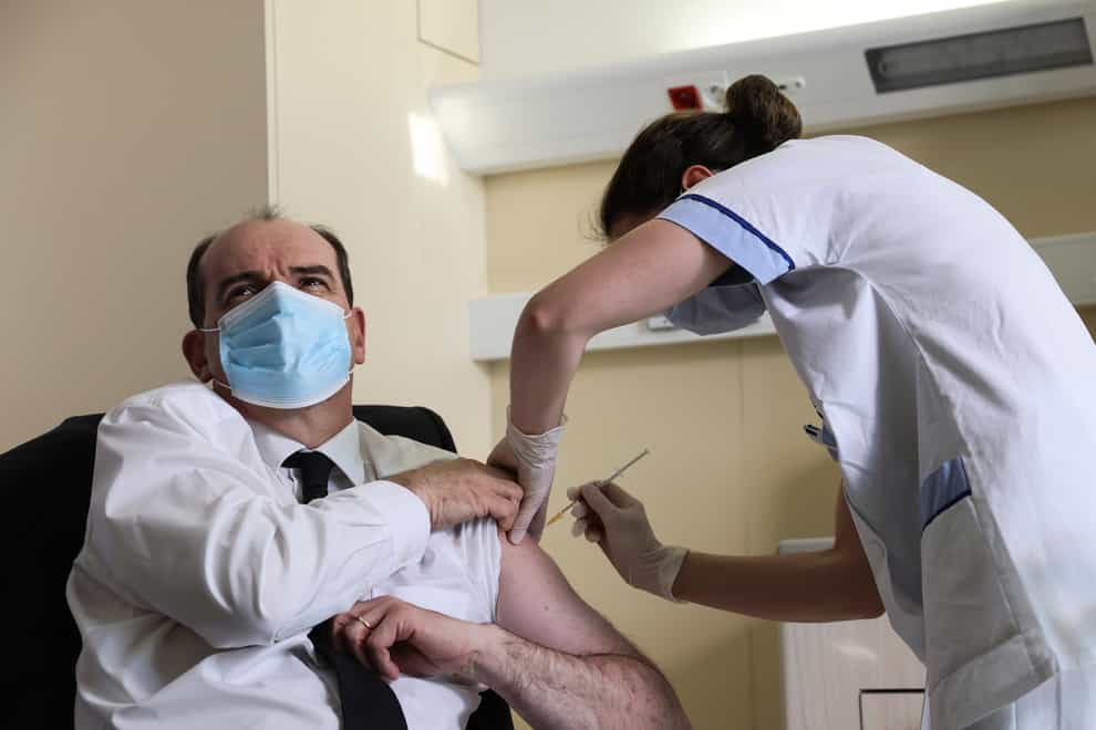 France's Prime Minister Jean Castex, 55, receives the AstraZeneca Covid-19 vaccine