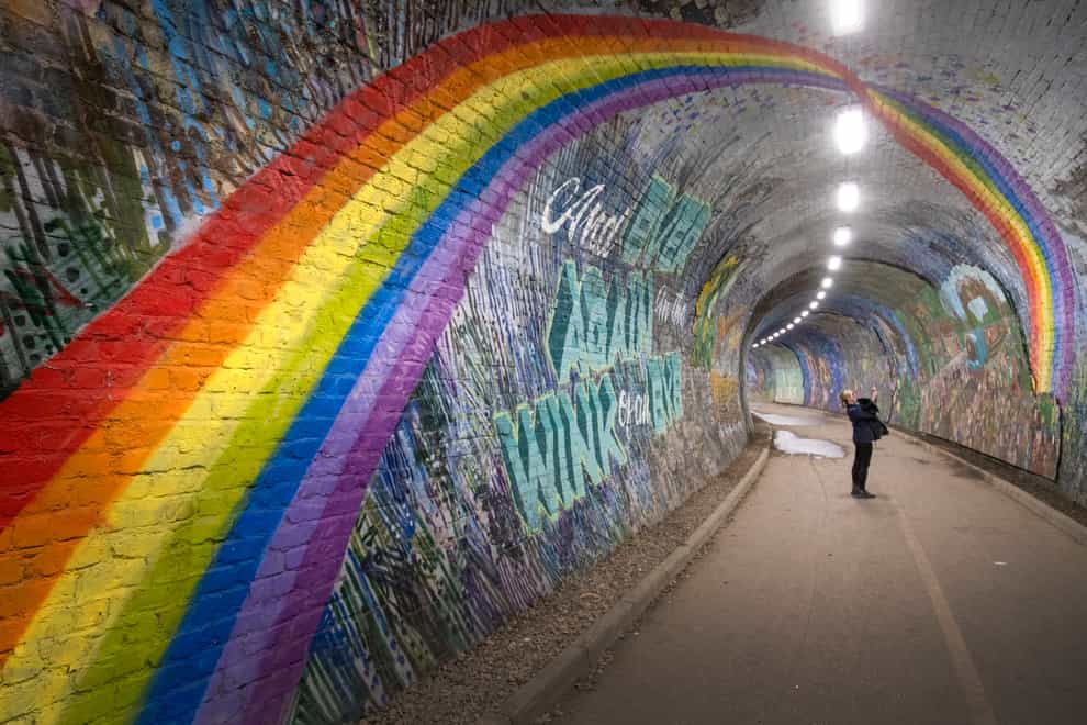 A rainbow mural in Colinton Tunnel, Edinburgh, seen in April 2020 (Jane Barlow/PA)