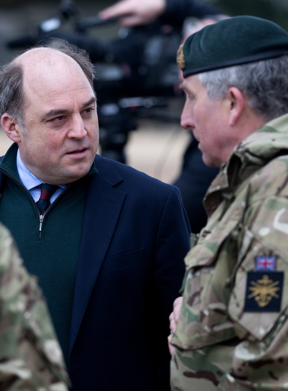 Defence Secretary Ben Wallace chats with Chief of the Defence Staff, General Sir Nick Carter (right) after a live exercise demonstration at Bovington Camp in Dorset