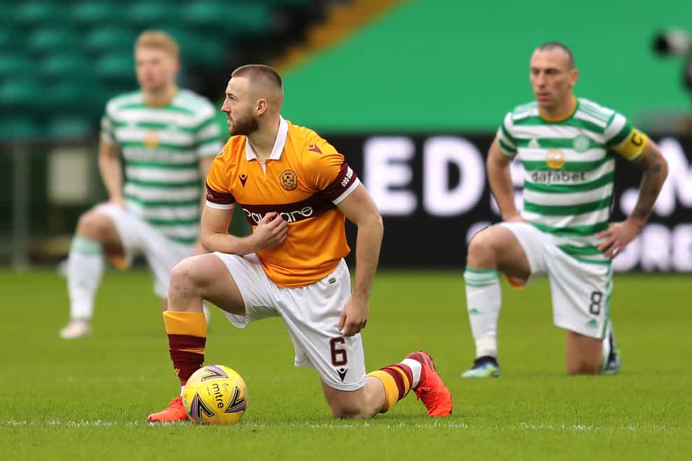 Motherwell's Allan Campbell taking the knee earlier this season
