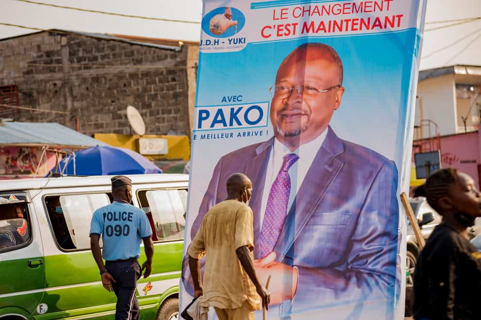 An election poster featuring opposition presidential candidate Guy Brice Parfait Kolelas
