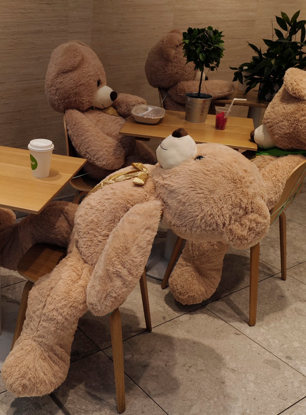 A closed restaurant filled with teddy bears set up by Philippe Labourel in Paris