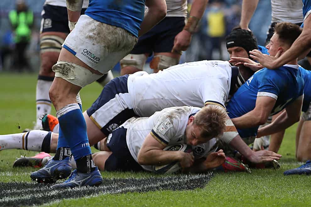 Scott Steele scored his first try for Scotland against Italy