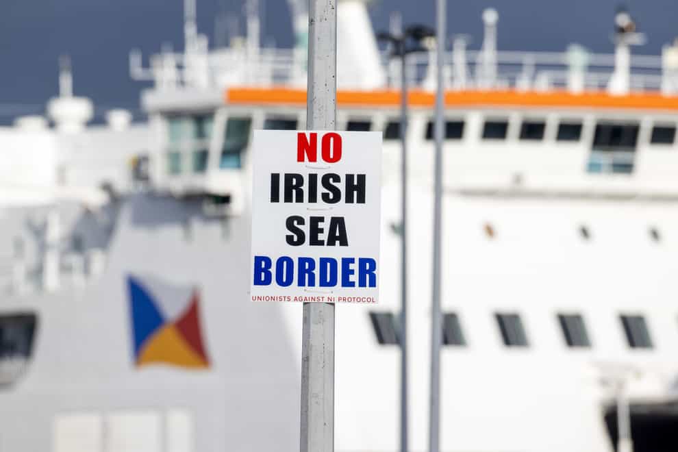 A protest sign against any Irish Sea border