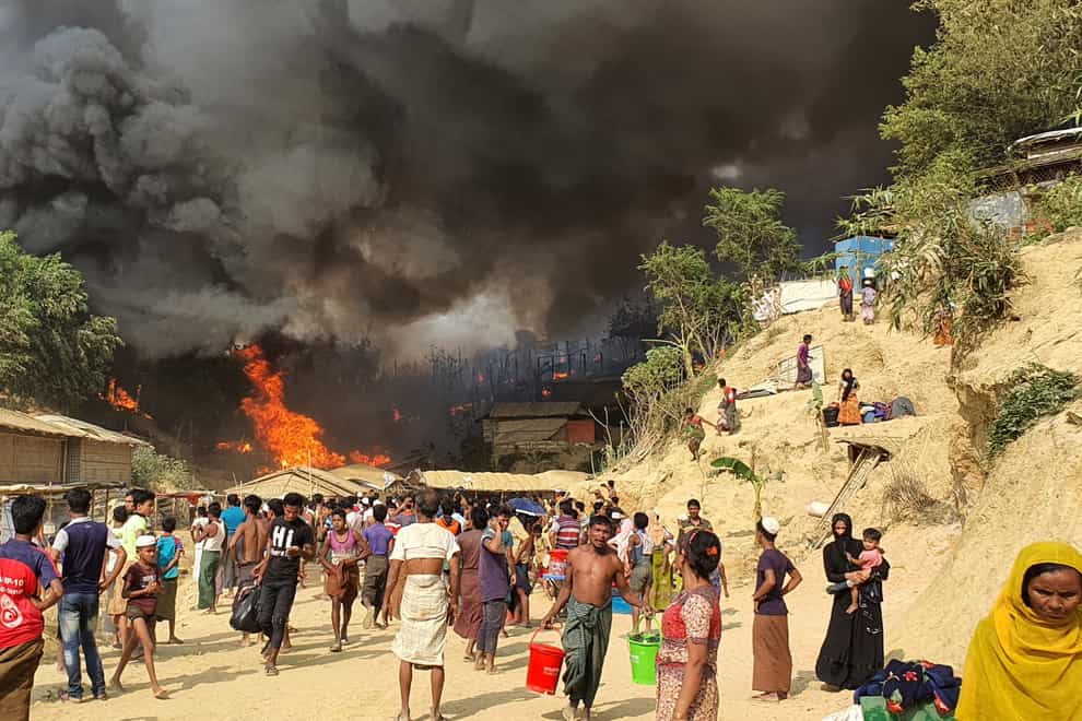 A fire at a Rohingya refugee camp in Bangladesh