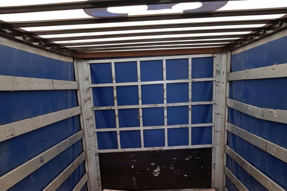 Pallets inside the back of the lorry where the migrants were found