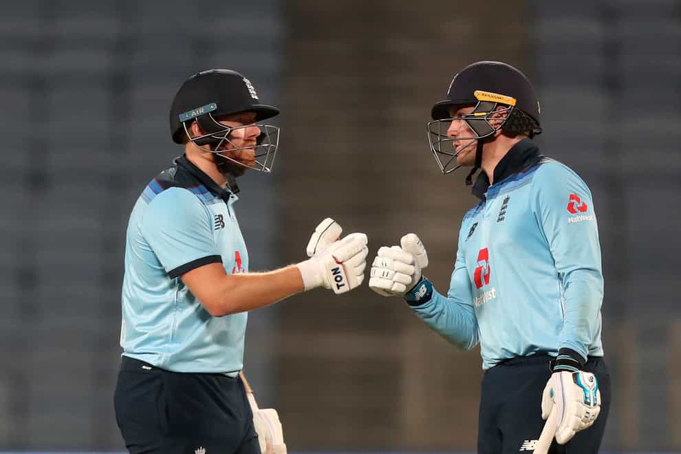 Jonny Bairstow and Jason Roy touch gloves