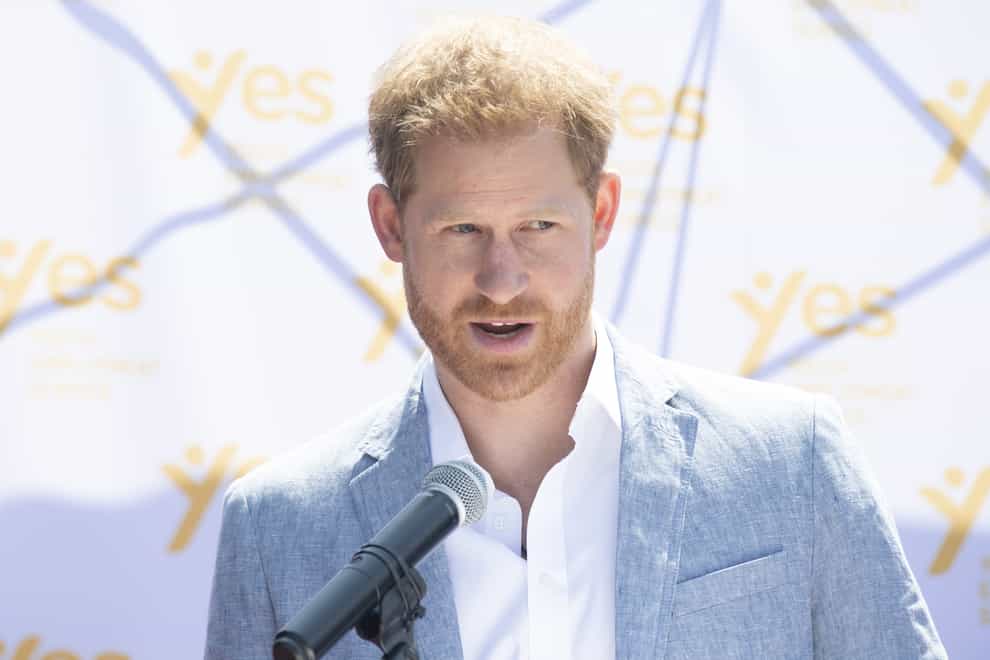 The Duke of Sussex speaking at a lectern