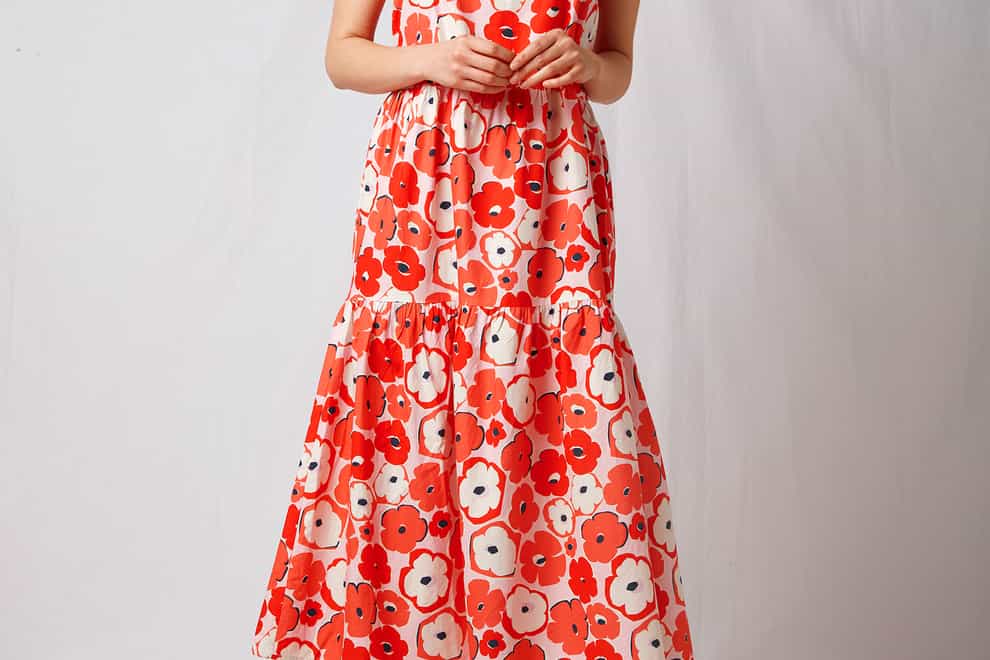 Omnes BCI Cotton Tiered Midi Dress in Poppy Print