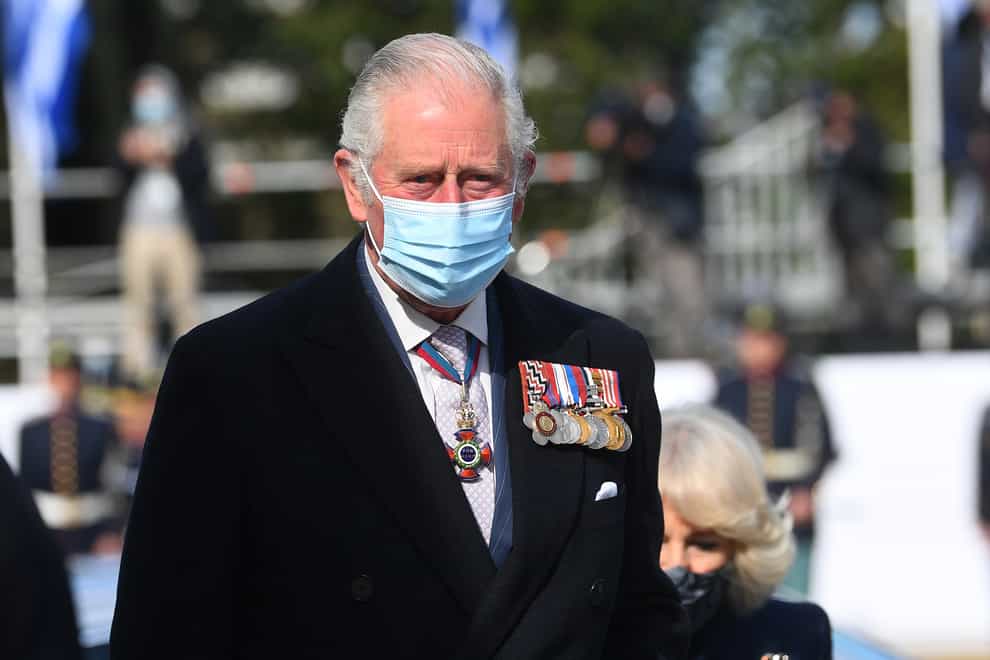 The Prince of Wales during a wreath-laying ceremony at the Memorial of the Unknown Soldier in Syntagma Square, Athens