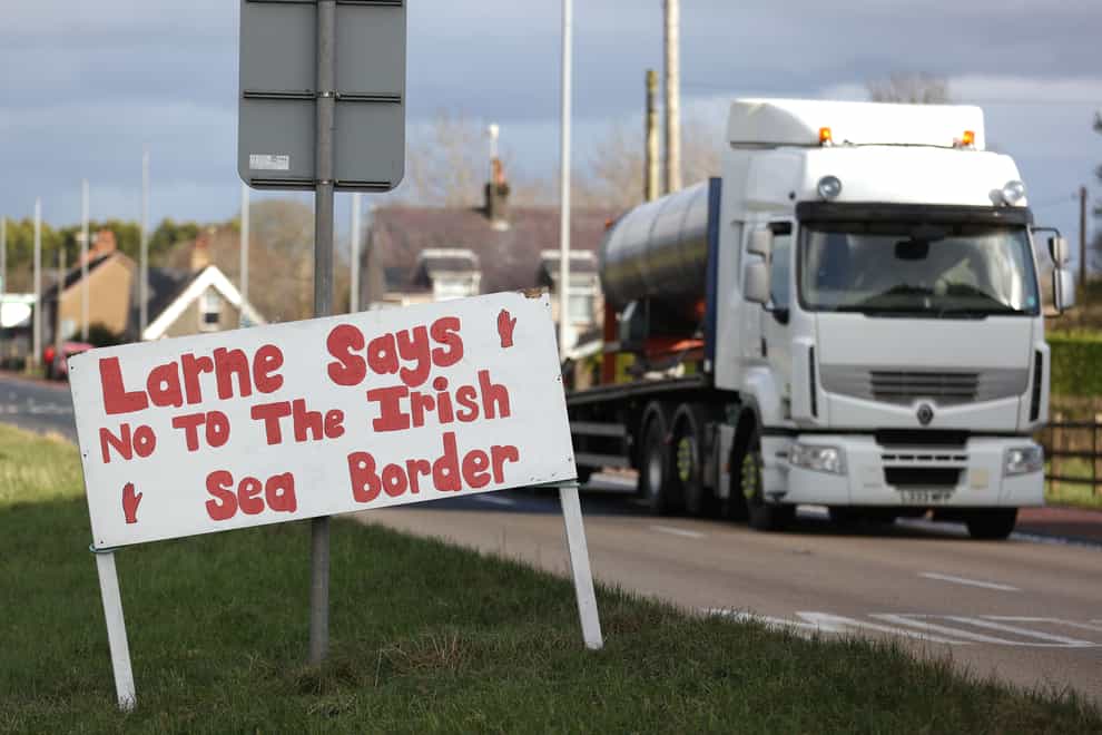 A sign in Larne about the Irish Sea border