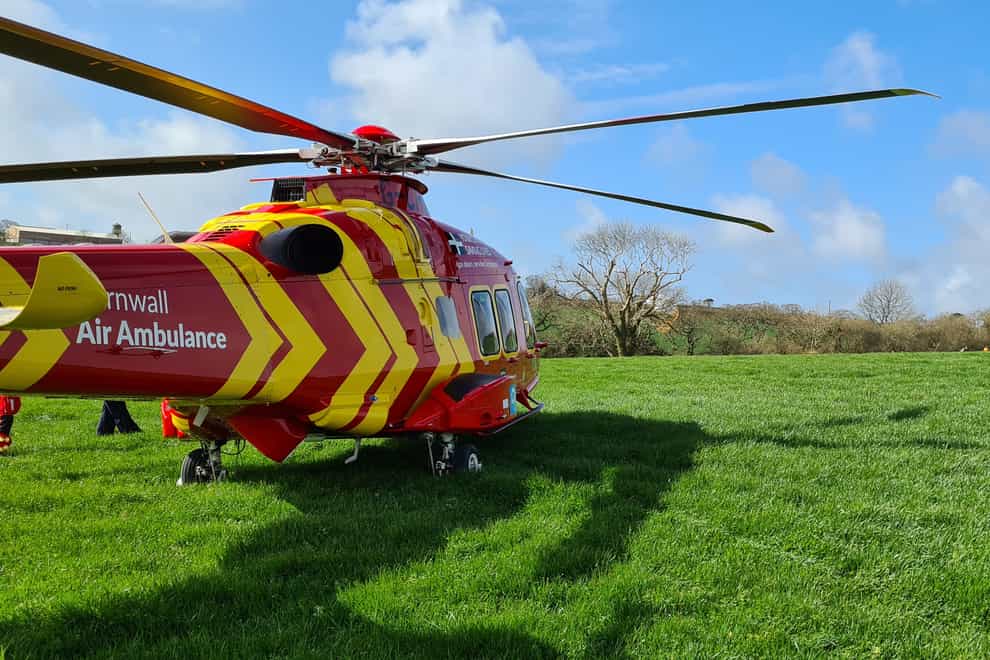 A Cornwall Air Ambulance at the scene of the crash
