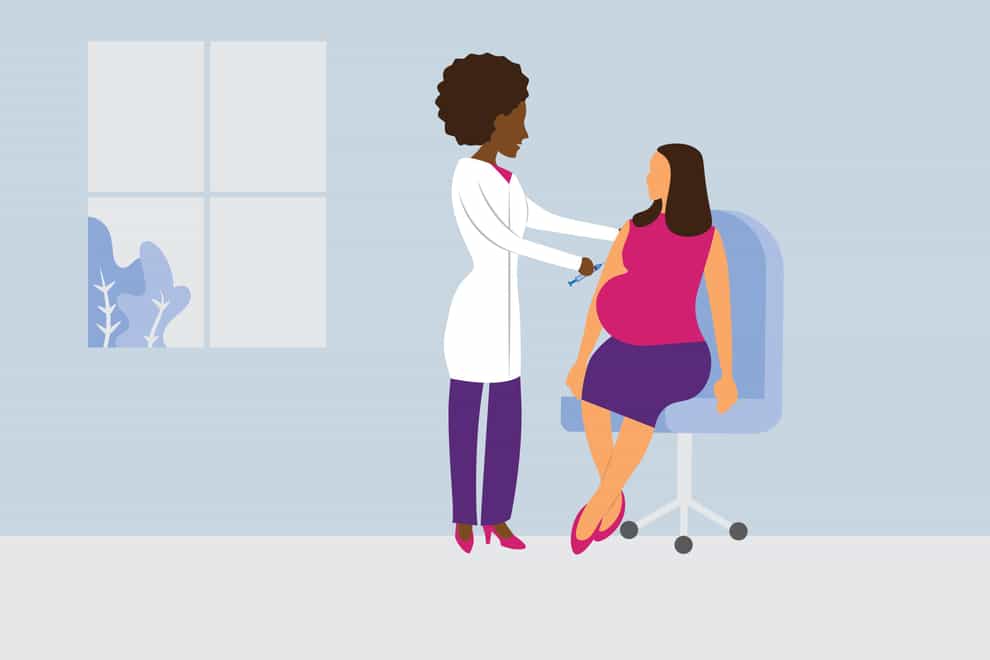 Illustration of pregnant woman getting vaccine shot