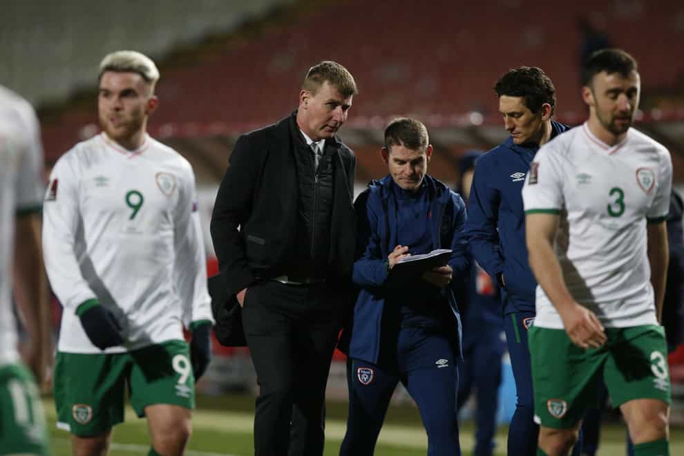 Republic of Ireland manager Stephen Kenny, centre, is still awaiting his first win