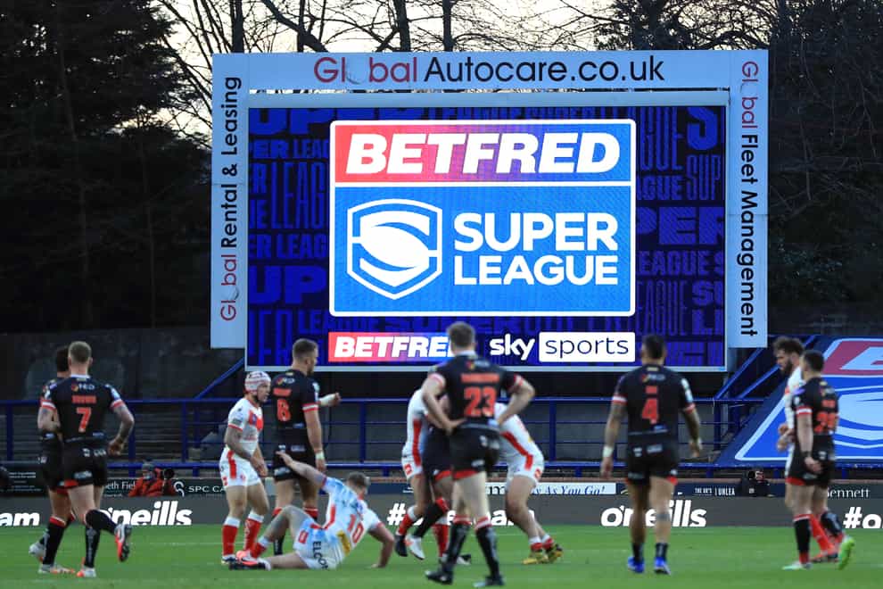 A Super League sign on the big screen at Headingley