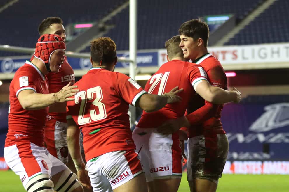 Wales celebrate a try