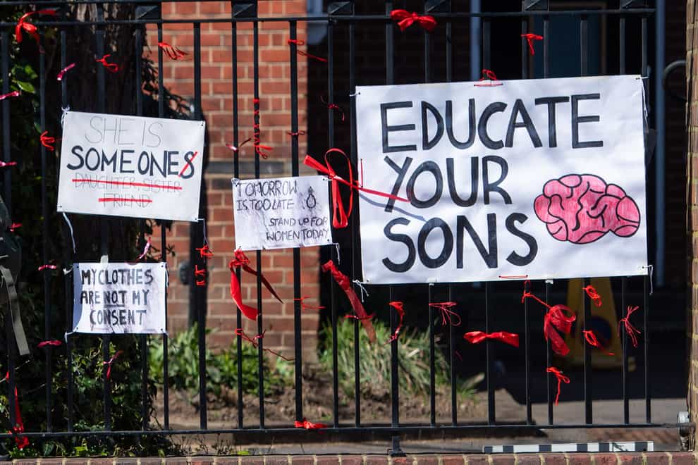 Signs outside James Allen’s Girls’ School, in south-east London, in the aftermath of allegations of rape culture at a number of other independent schools