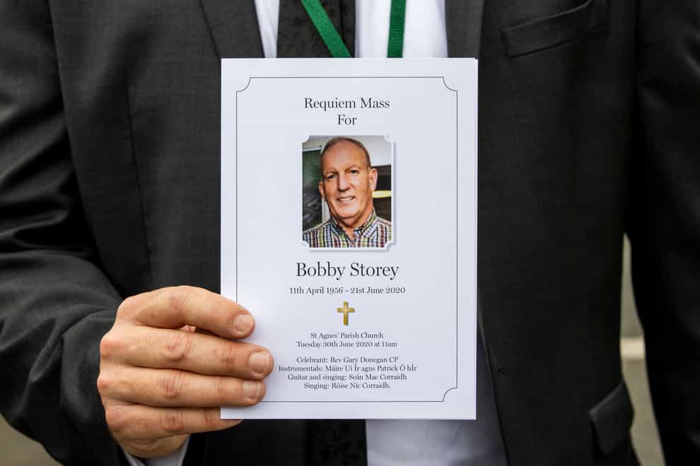 The order of service for the funeral of senior Irish Republican and former leading IRA figure Bobby Storey at Milltown Cemetery in west Belfast (Liam McBurney/PA)