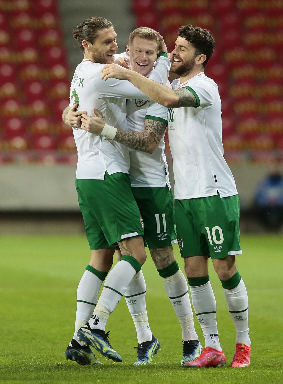 Republic of Ireland’s James McClean (centre) celebrates his goal against Qatar