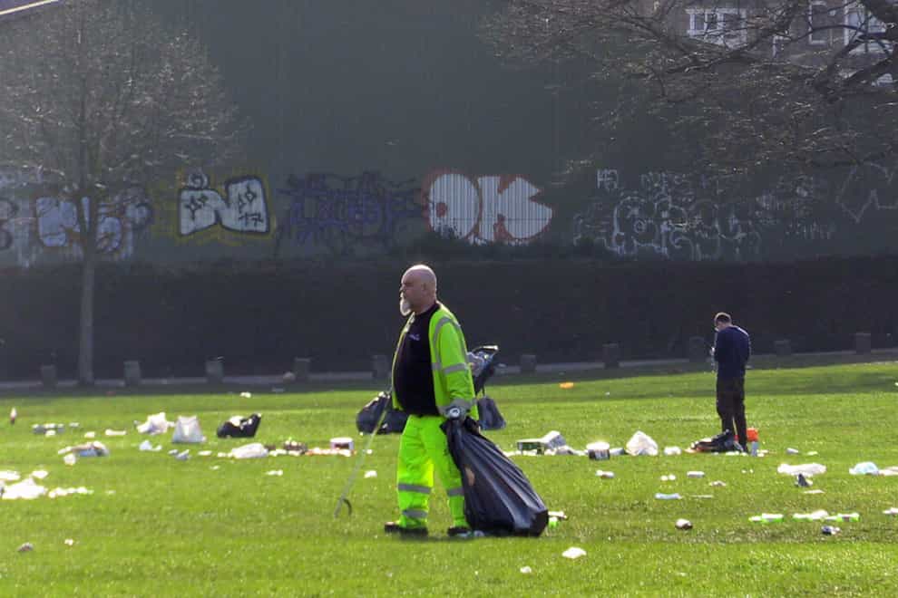 People clearing up in Endcliffe Park, Sheffield