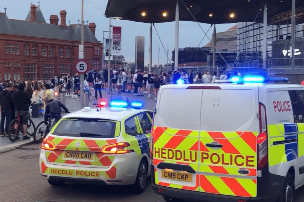 Crowds of young people gathered outside the Senedd building