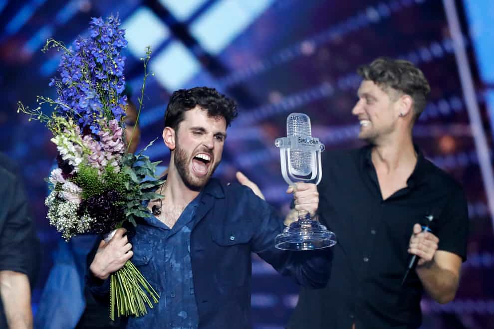 Duncan Laurence of the Netherlands celebrates after winning the 2019 Eurovision Song Contest grand final in Tel Aviv, Israel