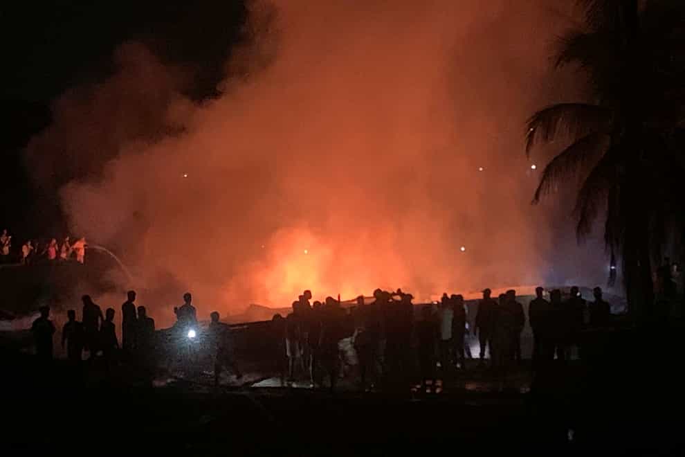 A fire in a makeshift market near a Rohingya refugee camp in Bangladesh