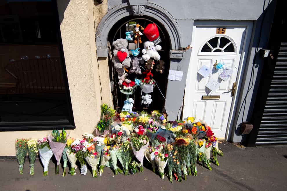 Flowers and tributes left at the scene on High Street, Brownhills, near Walsall in the West Midlands