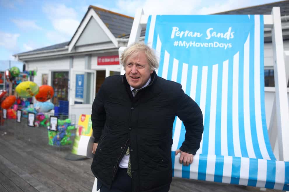 Prime Minister Boris Johnson during a visit to Haven Perran Sands Holiday Park in Perranporth, Cornwall, to see how they are preparing to reopen