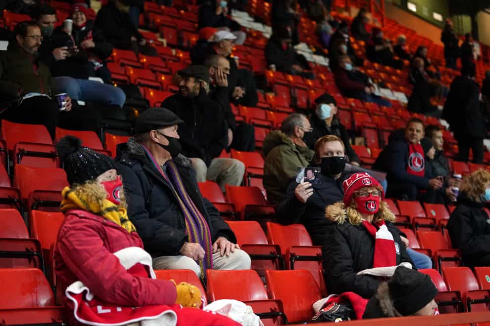 Charlton fans in the stands at The Valley