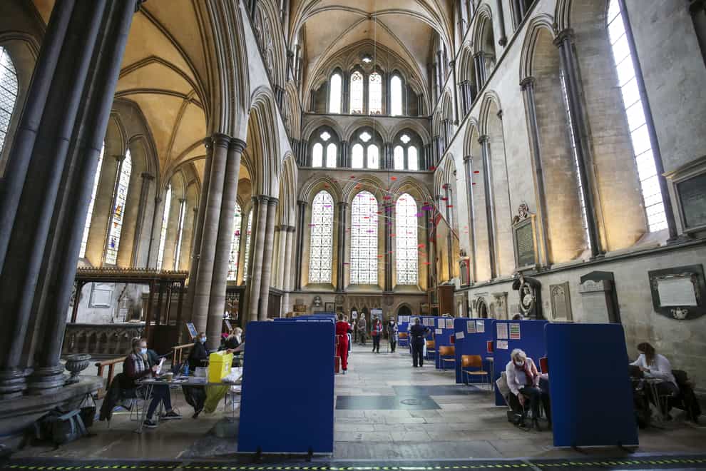 Cubicles inside Salisbury Cathedral, Wiltshire, for people to receive a coronavirus vaccination