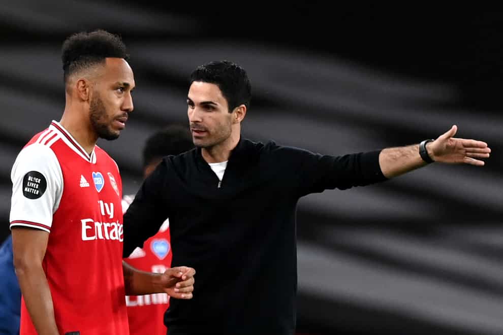 Mikel Arteta, right, insists Pierre-Emerick Aubameyang is committed to Arsenal