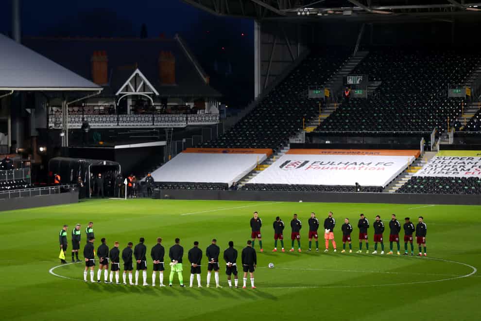 Fulham and Wolves players observe a two-minute silence in memory of the Duke of Edinburgh