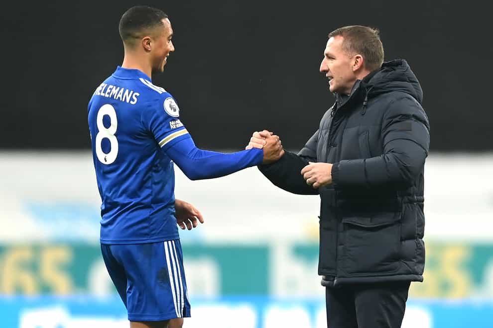 Brendan Rodgers, right, celebrates a win with Youri Tielemans